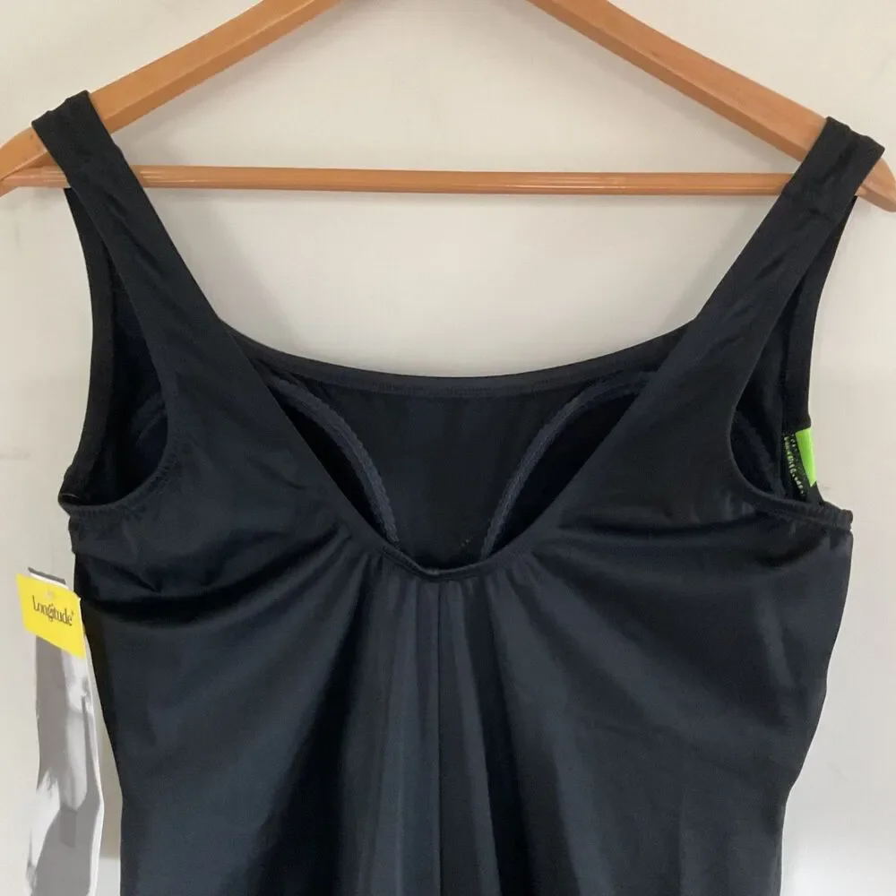 Longitude Inches Away Colorblock Piping Fan One Piece Swimsuit 20W Black Multi